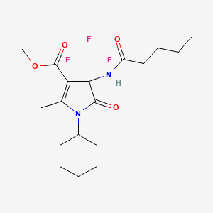 molecular formula C19H27F3N2O4 B11487498 methyl 1-cyclohexyl-2-methyl-5-oxo-4-(pentanoylamino)-4-(trifluoromethyl)-4,5-dihydro-1H-pyrrole-3-carboxylate 