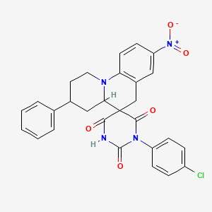 molecular formula C28H23ClN4O5 B11487539 1'-(4-chlorophenyl)-8-nitro-3-phenyl-2,3,4,4a-tetrahydro-1H,2'H,6H-spiro[pyrido[1,2-a]quinoline-5,5'-pyrimidine]-2',4',6'(1'H,3'H)-trione 