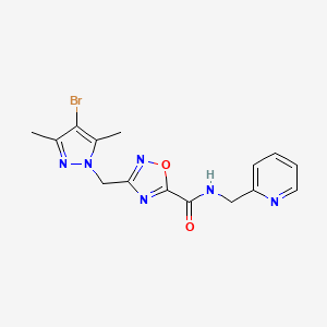 molecular formula C15H15BrN6O2 B11487545 3-[(4-bromo-3,5-dimethyl-1H-pyrazol-1-yl)methyl]-N-(pyridin-2-ylmethyl)-1,2,4-oxadiazole-5-carboxamide 