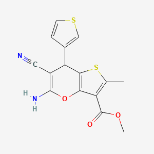 molecular formula C15H12N2O3S2 B11487569 methyl 5-amino-6-cyano-2-methyl-7-(thiophen-3-yl)-7H-thieno[3,2-b]pyran-3-carboxylate 