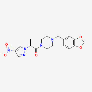 molecular formula C18H21N5O5 B11487579 1-[4-(1,3-benzodioxol-5-ylmethyl)piperazino]-2-(4-nitro-1H-pyrazol-1-yl)-1-propanone 