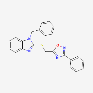 molecular formula C23H18N4OS B11487600 1-benzyl-2-{[(3-phenyl-1,2,4-oxadiazol-5-yl)methyl]sulfanyl}-1H-benzimidazole 