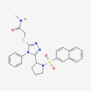 molecular formula C25H25N5O3S2 B11487620 N-methyl-2-({5-[1-(naphthalen-2-ylsulfonyl)pyrrolidin-2-yl]-4-phenyl-4H-1,2,4-triazol-3-yl}sulfanyl)acetamide 