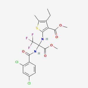 molecular formula C20H19Cl2F3N2O5S B11487665 Methyl 2-[(2-{[(2,4-dichlorophenyl)carbonyl]amino}-1,1,1-trifluoro-3-methoxy-3-oxopropan-2-yl)amino]-4-ethyl-5-methylthiophene-3-carboxylate 