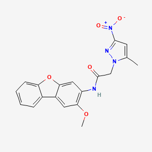 molecular formula C19H16N4O5 B11487790 N-(2-methoxydibenzo[b,d]furan-3-yl)-2-(5-methyl-3-nitro-1H-pyrazol-1-yl)acetamide 