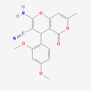 2-amino-4-(2,4-dimethoxyphenyl)-7-methyl-5-oxo-4H,5H-pyrano[4,3-b]pyran-3-carbonitrile