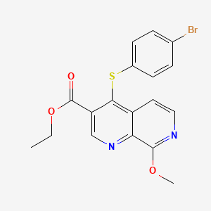 molecular formula C18H15BrN2O3S B11487853 Ethyl 4-[(4-bromophenyl)sulfanyl]-8-methoxy-1,7-naphthyridine-3-carboxylate 