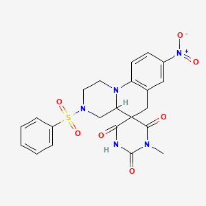 molecular formula C22H21N5O7S B11487897 1'-methyl-8-nitro-3-(phenylsulfonyl)-2,3,4,4a-tetrahydro-1H,2'H,6H-spiro[pyrazino[1,2-a]quinoline-5,5'-pyrimidine]-2',4',6'(1'H,3'H)-trione 