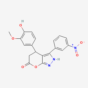 molecular formula C19H15N3O6 B11487901 4-(4-hydroxy-3-methoxyphenyl)-3-(3-nitrophenyl)-4,5-dihydropyrano[2,3-c]pyrazol-6(1H)-one 