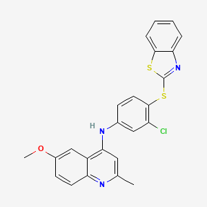 molecular formula C24H18ClN3OS2 B11487917 N-[4-(1,3-benzothiazol-2-ylsulfanyl)-3-chlorophenyl]-6-methoxy-2-methylquinolin-4-amine 