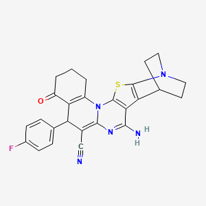 molecular formula C26H22FN5OS B11487920 4-amino-8-(4-fluorophenyl)-10-oxo-17-thia-5,15,19-triazahexacyclo[17.2.2.02,18.03,16.06,15.09,14]tricosa-2(18),3(16),4,6,9(14)-pentaene-7-carbonitrile 