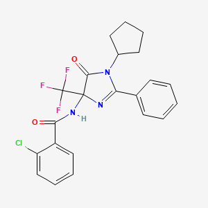 molecular formula C22H19ClF3N3O2 B11487925 2-chloro-N-[1-cyclopentyl-5-oxo-2-phenyl-4-(trifluoromethyl)-4,5-dihydro-1H-imidazol-4-yl]benzamide 