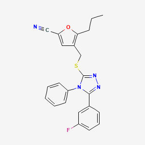 molecular formula C23H19FN4OS B11488030 4-({[5-(3-fluorophenyl)-4-phenyl-4H-1,2,4-triazol-3-yl]sulfanyl}methyl)-5-propyl-2-furonitrile 