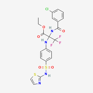 molecular formula C21H18ClF3N4O5S2 B11488052 ethyl N-[(3-chlorophenyl)carbonyl]-3,3,3-trifluoro-2-{[4-(1,3-thiazol-2-ylsulfamoyl)phenyl]amino}alaninate 