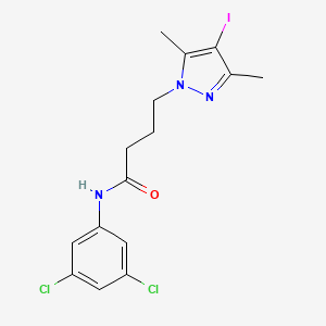 molecular formula C15H16Cl2IN3O B11488054 N-(3,5-dichlorophenyl)-4-(4-iodo-3,5-dimethyl-1H-pyrazol-1-yl)butanamide 