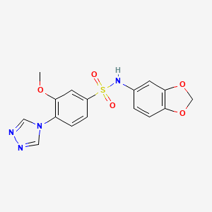 molecular formula C16H14N4O5S B11488099 N-(1,3-benzodioxol-5-yl)-3-methoxy-4-(4H-1,2,4-triazol-4-yl)benzenesulfonamide 