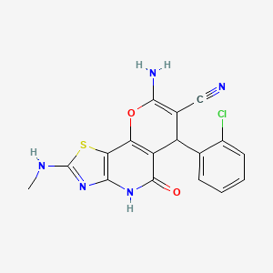 molecular formula C17H12ClN5O2S B11488197 8-amino-6-(2-chlorophenyl)-2-(methylamino)-5-oxo-4,6-dihydro-5H-pyrano[2,3-d][1,3]thiazolo[4,5-b]pyridin-7-yl cyanide 