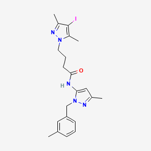 molecular formula C21H26IN5O B11488206 4-(4-iodo-3,5-dimethyl-1H-pyrazol-1-yl)-N-[3-methyl-1-(3-methylbenzyl)-1H-pyrazol-5-yl]butanamide 