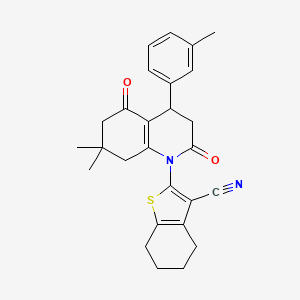 molecular formula C27H28N2O2S B11488228 2-[7,7-dimethyl-4-(3-methylphenyl)-2,5-dioxo-3,4,5,6,7,8-hexahydroquinolin-1(2H)-yl]-4,5,6,7-tetrahydro-1-benzothiophene-3-carbonitrile 