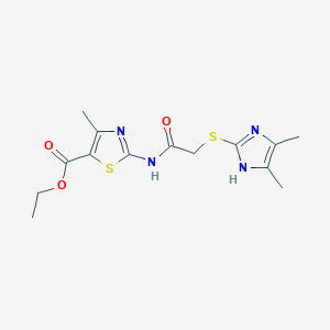 molecular formula C14H18N4O3S2 B11488297 ethyl 2-({[(4,5-dimethyl-1H-imidazol-2-yl)sulfanyl]acetyl}amino)-4-methyl-1,3-thiazole-5-carboxylate 