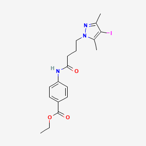 molecular formula C18H22IN3O3 B11488338 ethyl 4-{[4-(4-iodo-3,5-dimethyl-1H-pyrazol-1-yl)butanoyl]amino}benzoate 