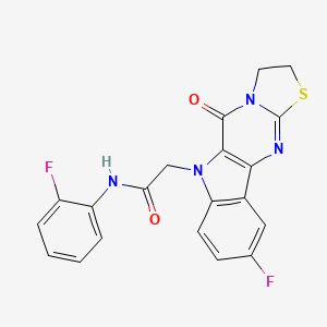 molecular formula C20H14F2N4O2S B11488428 2-(4-fluoro-10-oxo-14-thia-8,11,16-triazatetracyclo[7.7.0.02,7.011,15]hexadeca-1(9),2(7),3,5,15-pentaen-8-yl)-N-(2-fluorophenyl)acetamide 