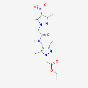 molecular formula C16H22N6O5 B11488443 ethyl (4-{[(3,5-dimethyl-4-nitro-1H-pyrazol-1-yl)acetyl]amino}-3,5-dimethyl-1H-pyrazol-1-yl)acetate 