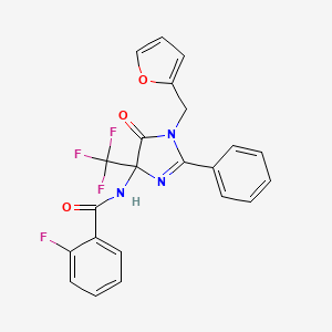 molecular formula C22H15F4N3O3 B11488477 2-fluoro-N-[1-(furan-2-ylmethyl)-5-oxo-2-phenyl-4-(trifluoromethyl)-4,5-dihydro-1H-imidazol-4-yl]benzamide 