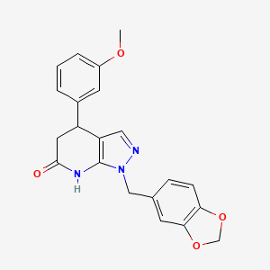 molecular formula C21H19N3O4 B11488532 1-(1,3-benzodioxol-5-ylmethyl)-4-(3-methoxyphenyl)-1,4,5,7-tetrahydro-6H-pyrazolo[3,4-b]pyridin-6-one 