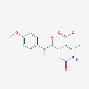 molecular formula C16H18N2O5 B11488618 3-Pyridinecarboxylic acid, 1,4,5,6-tetrahydro-4-[[(4-methoxyphenyl)amino]carbonyl]-2-methyl-6-oxo-, methyl ester 