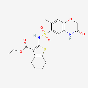 molecular formula C20H22N2O6S2 B11488675 ethyl 2-{[(7-methyl-3-oxo-3,4-dihydro-2H-1,4-benzoxazin-6-yl)sulfonyl]amino}-4,5,6,7-tetrahydro-1-benzothiophene-3-carboxylate 