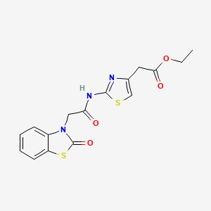 molecular formula C16H15N3O4S2 B11488688 [2-[2-(2-Oxobenzothiazol-3-yl)acetylamino]thiazol-4-yl]acetic acid, ethyl ester 