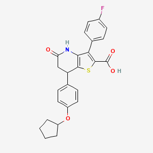 molecular formula C25H22FNO4S B11488727 7-[4-(Cyclopentyloxy)phenyl]-3-(4-fluorophenyl)-5-oxo-4,5,6,7-tetrahydrothieno[3,2-b]pyridine-2-carboxylic acid 