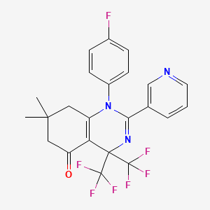 molecular formula C23H18F7N3O B11488802 1-(4-fluorophenyl)-7,7-dimethyl-2-(pyridin-3-yl)-4,4-bis(trifluoromethyl)-4,6,7,8-tetrahydroquinazolin-5(1H)-one 