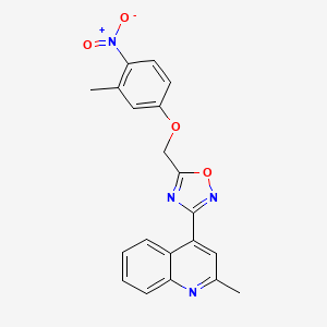 molecular formula C20H16N4O4 B11488943 2-Methyl-4-{5-[(3-methyl-4-nitrophenoxy)methyl]-1,2,4-oxadiazol-3-yl}quinoline 