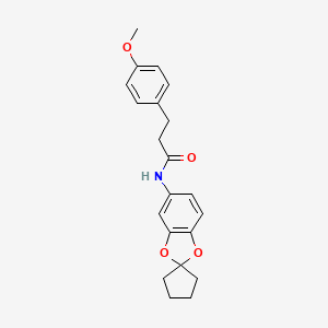 molecular formula C21H23NO4 B11488954 3-(4-methoxyphenyl)-N-spiro[1,3-benzodioxole-2,1'-cyclopentan]-5-ylpropanamide 