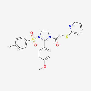 1-{2-(4-Methoxyphenyl)-3-[(4-methylphenyl)sulfonyl]imidazolidin-1-yl}-2-(pyridin-2-ylsulfanyl)ethanone