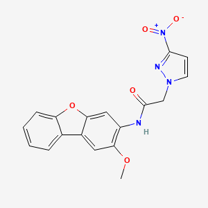 molecular formula C18H14N4O5 B11489055 N-(2-methoxydibenzo[b,d]furan-3-yl)-2-(3-nitro-1H-pyrazol-1-yl)acetamide 