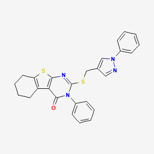 molecular formula C26H22N4OS2 B11489133 3-phenyl-2-{[(1-phenyl-1H-pyrazol-4-yl)methyl]sulfanyl}-5,6,7,8-tetrahydro[1]benzothieno[2,3-d]pyrimidin-4(3H)-one 