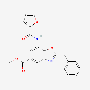 molecular formula C21H16N2O5 B11489194 1,3-Benzoxazole-5-carboxylic acid, 7-[(2-furanylcarbonyl)amino]-2-(phenylmethyl)-, methyl ester 