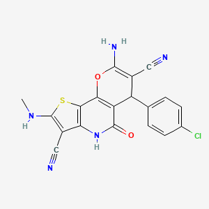 molecular formula C19H12ClN5O2S B11489200 8-amino-6-(4-chlorophenyl)-2-(methylamino)-5-oxo-4,6-dihydro-5H-pyrano[2,3-d]thieno[3,2-b]pyridine-3,7-dicarbonitrile 