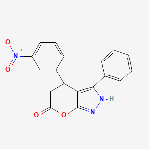 molecular formula C18H13N3O4 B11489268 4-(3-nitrophenyl)-3-phenyl-4,5-dihydropyrano[2,3-c]pyrazol-6(1H)-one 