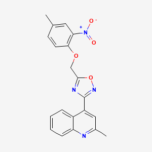 molecular formula C20H16N4O4 B11489283 2-Methyl-4-{5-[(4-methyl-2-nitrophenoxy)methyl]-1,2,4-oxadiazol-3-yl}quinoline 