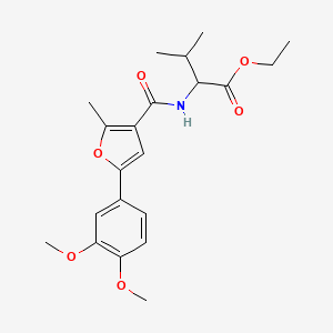 molecular formula C21H27NO6 B11489300 ethyl N-{[5-(3,4-dimethoxyphenyl)-2-methylfuran-3-yl]carbonyl}valinate 