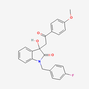 molecular formula C24H20FNO4 B11489382 1-(4-fluorobenzyl)-3-hydroxy-3-[2-(4-methoxyphenyl)-2-oxoethyl]-1,3-dihydro-2H-indol-2-one 