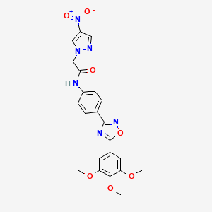 molecular formula C22H20N6O7 B11489410 2-(4-nitro-1H-pyrazol-1-yl)-N-{4-[5-(3,4,5-trimethoxyphenyl)-1,2,4-oxadiazol-3-yl]phenyl}acetamide 