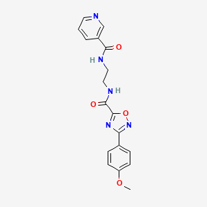 molecular formula C18H17N5O4 B11489423 N-[2-({[3-(4-methoxyphenyl)-1,2,4-oxadiazol-5-yl]carbonyl}amino)ethyl]pyridine-3-carboxamide 