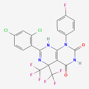 molecular formula C20H9Cl2F7N4O2 B11489466 7-(2,4-dichlorophenyl)-1-(4-fluorophenyl)-5,5-bis(trifluoromethyl)-5,8-dihydropyrimido[4,5-d]pyrimidine-2,4(1H,3H)-dione 