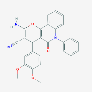 molecular formula C27H21N3O4 B11489595 2-amino-4-(3,4-dimethoxyphenyl)-5-oxo-6-phenyl-5,6-dihydro-4H-pyrano[3,2-c]quinoline-3-carbonitrile 