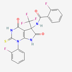 molecular formula C20H11F5N4O3S B11489611 2-fluoro-N-[1-(2-fluorophenyl)-4,6-dioxo-2-thioxo-5-(trifluoromethyl)-2,3,4,5,6,7-hexahydro-1H-pyrrolo[2,3-d]pyrimidin-5-yl]benzamide 